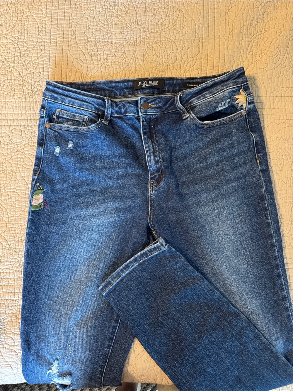 Judy Blue Women's Blue Embroidered Straight Leg Jeans